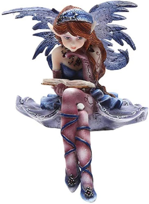 4 Inch Purple Fairy Sitting and Reading a Book Statue Figurine, Blue