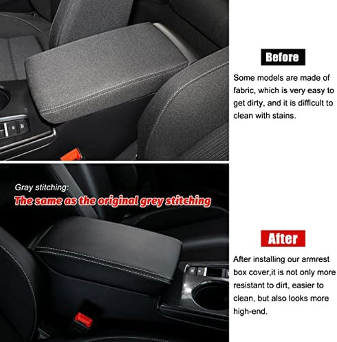 CKE for 11th Gen Civic for Honda Civic 2022 2023 Accessories Leather Auto Armrest Cover Storage Box Protector Interior Center Console Seat Cover - Black (Gray line)