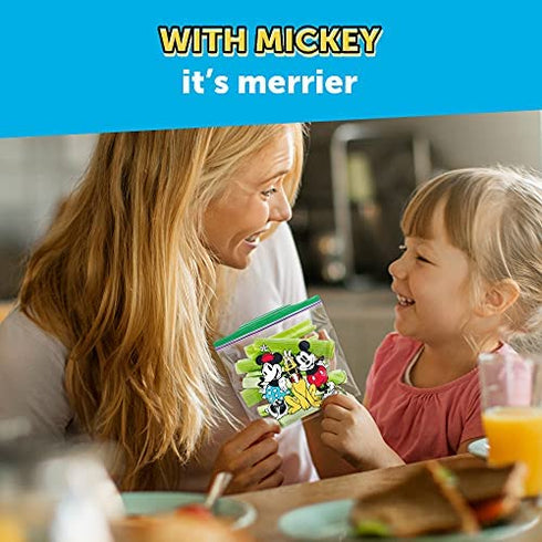 Ziploc Sandwich and Snack Bags for On the Go Freshness, Grip 'n Seal Technology for Easier Grip, Open, and Close, 66 Count, Mickey and Friends Designs