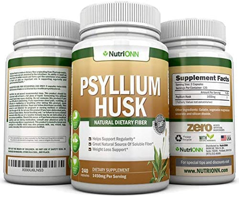 PSYLLIUM Husk Capsules - 1450mg Per Serving - 240 Capsules - Premium Psyllium Fiber Supplement - Great for Constipation, Digestion and Regularity - 100% Natural Soluble Fiber