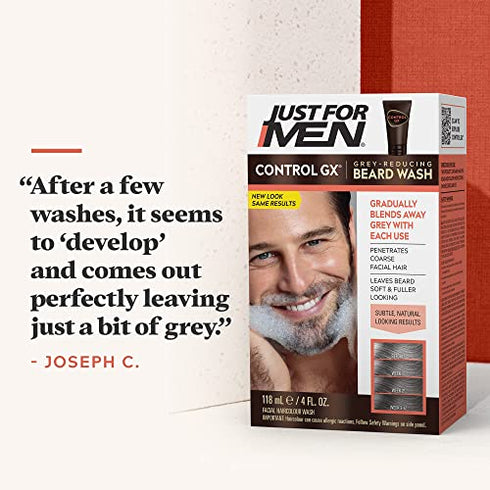 Just For Men Control GX Grey Reducing Beard Wash Shampoo, Gradually Colors Mustache and Beard, Leaves Facial Hair Softer and Fuller, 4 Fl Oz - Pack of 1