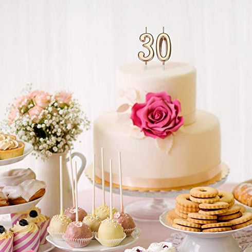 30th Birthday Candles Cake Number Candles Happy Birthday Cake Candles Topper Decoration for Birthday Wedding Anniversary Celebration Favor, Champagne Gold