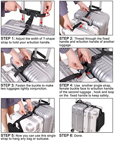 Luggage Straps,Two Add a Bag Suitcase Strap Belt,Adjustable Travel Attachment Accessories for Connect Your Three Luggage Together - 2 Pack(Black)