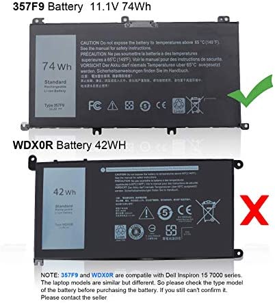 DMKAOLLK 357F9 Battery for Dell Inspiron 15 7000 7559 7567 7566 7759 7557 5577 INS15PD Series P57F P57F003 P65F P65F001 0GFJ6 71JF4 11.1V 74WH - 12 Months Warranty