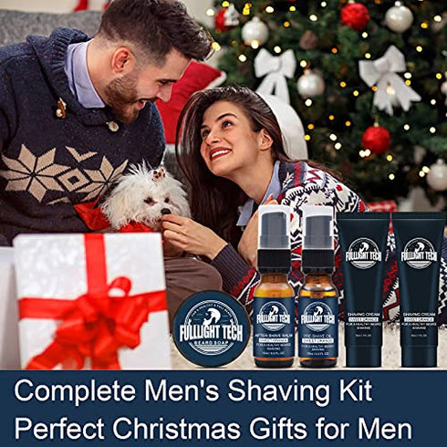 Shaving Kit for Men w/Shaving Soap,2 PACK Shaving Cream,Pre-Shave Oil,After Shave Balm Gel,Mens Christmas Stocking Stuffers Gift for Men Husband Dad Him Unique Birthday Gifts Boyfriend