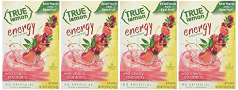 True Lemon (Energy Drinks) Wild Cherry Cranberry 4 boxes, 24ct instant powdered drink mix packets, by True Citrus