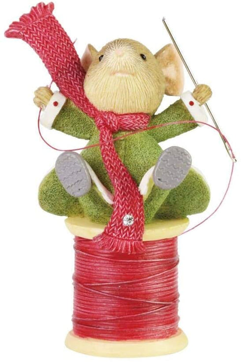 Enesco Tails with Heart Christmas Spools of Fun Mouse Figurine, 2.48 Inch, Multicolor