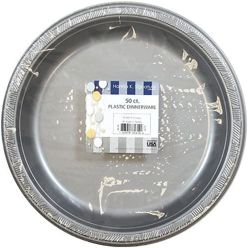 Hanna K. Signature Collection Round Plates-10 | Silver | Pack of 50 Plastic Plate, 10 inch