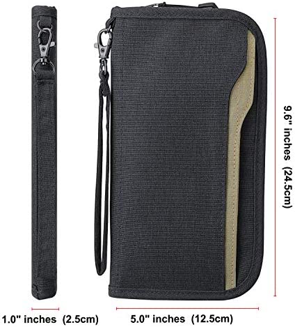 ZOPPEN RFID Travel Passport Wallet & Documents Organizer Zipper Case with Removable Wristlet Strap