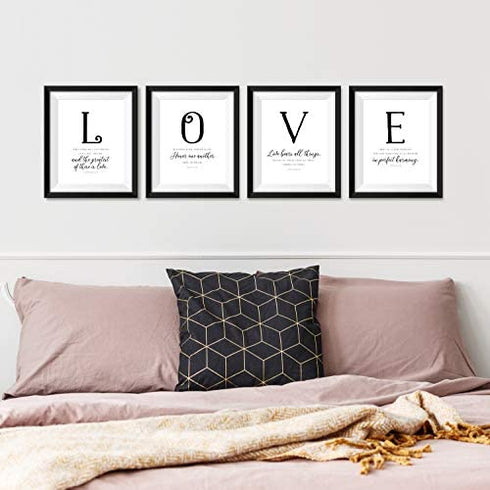 LOVE Wall Decor - Scripture Wall Art and Bible Verses Wall Decor - Christian Wall Decor (Black and White Wall Art: 1 Corinthians 13 Wall Art, Romans 12 10) (8x10 Faith Hope Love Wall Decor)