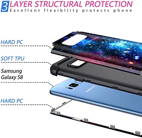 Miqala for Galaxy S8 Case,Shiny in The Dark Three Layer Heavy Duty Shockproof Hard Plastic Bumper +Soft Silicone Rubber Protective Case for Samsung Galaxy S8,Blue Sky