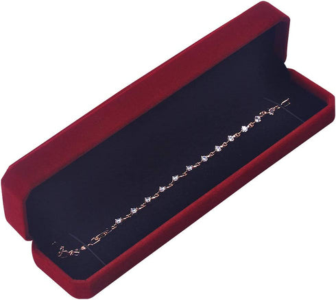 iSuperb Set of 2 Wine Red Velvet Necklace Chain Bracelet Display Case Storage Jewelry Gift Box 8.7x1.6x2inch