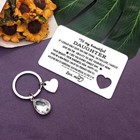 Engraved Wallet Insert Card for Daughter from Mom Inspirational Gifts for Her Women Graduation Birthday Christmas Wedding Gifts for Teens Girls Motivational Gift Encouragement Card Keychain Set Gift