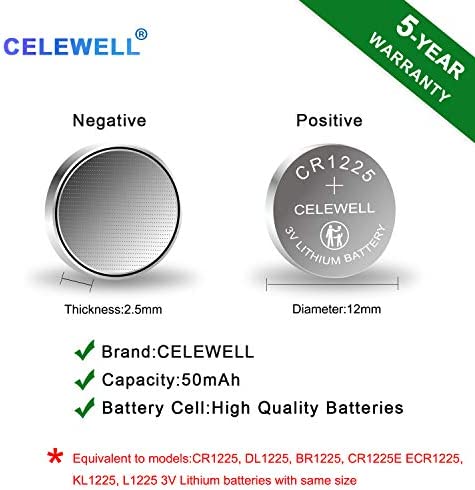 CELEWELL CR1225 5 Pack 3V Lithium Battery?5-Year Warranty?