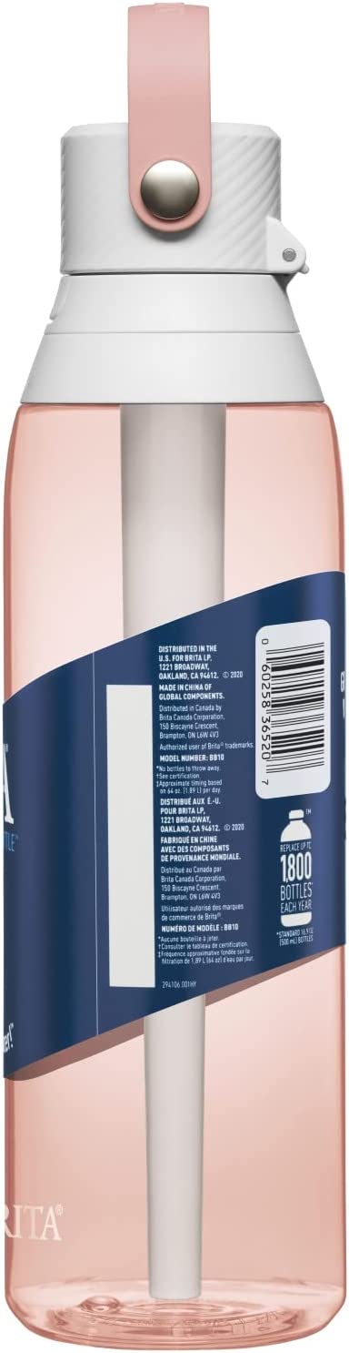 Brita Plastic Water Filter Bottle, 26 Ounce, Blush, 1 Count