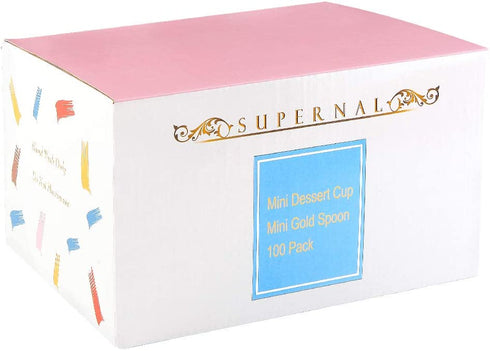 Supernal 2oz Square Plastic Mini Dessert Cups with Gold Spoons, Plastic Parfait Appetizer Cup, 100pcs Dessert Cups?100pcs Gold Spoons?Serving for Tasting Party Desserts Appetizers