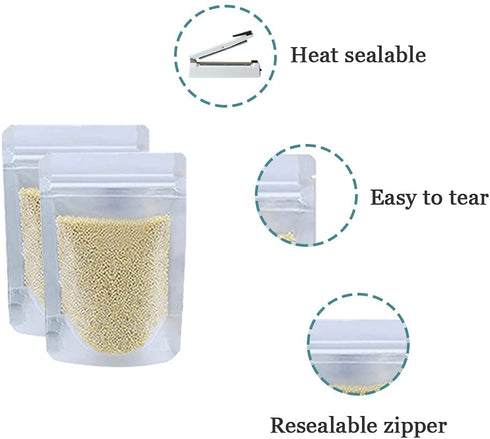 100 Pack 3.5x5.1 inch Resealable Stand Up Bags Matte Clear Zipper Lock Heat Seal Pouch with Tear Notch for Zip Food Storage Lock Packing