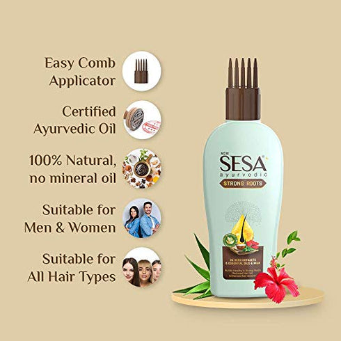 sesa Sesa Ayurvedic Strong Roots Hair Oil for Hair Fall Control and Hair Growth Prevents Hair Fall, Supports Growth, Repairs Damage Bhringraj and 25 Rare Herbs with 6 Nourishing Oils All Hair Types 100 ml (Pack of 1) Strong Roots Oil 100ml