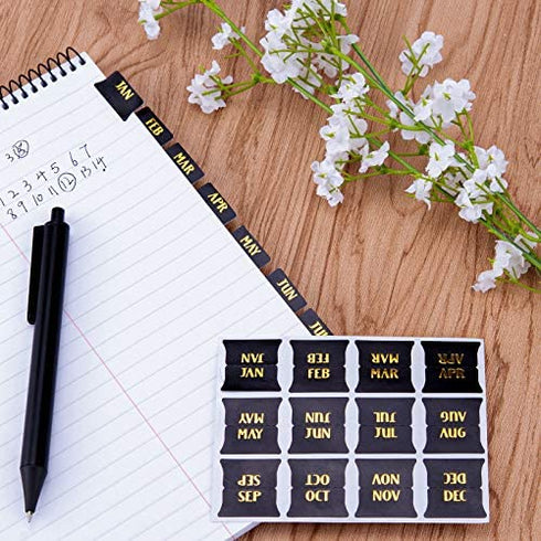 AIEX 24Pcs Monthly Tabs Calendar Stickers, Monthly Calendar Stickers Tabs Adhesive Index Tabs for Planners, Journal, Notebook, Agendas and Organizers, Office and Sturdy (Black)