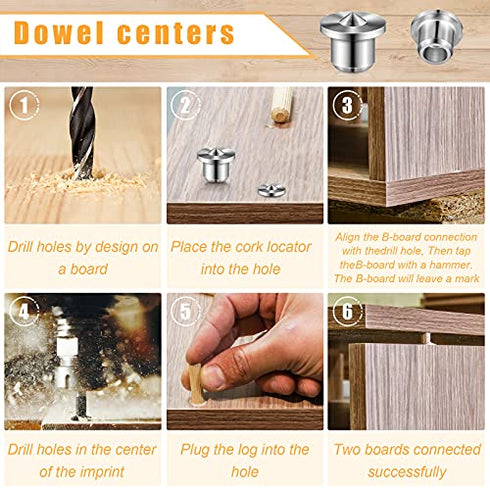 32 Pieces Dowel Pins Center Point Set Solid Hollow Dowel Tenon Center Transfer Plugs Pointed Dowel and Tenon Center Kit for Woodworking Alignment Tool 1/4, 5/16, 3/8, 1/2 Inch (6/8/ 10/12 mm)
