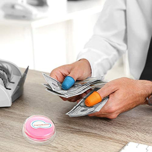 10 Pieces Rubber Fingers with 1/2 Oz Fingertip Moistener, Non-Slip Fingertips Thick Reusable Finger Protector for Paper Bills Document Counting Collating Sorting Task