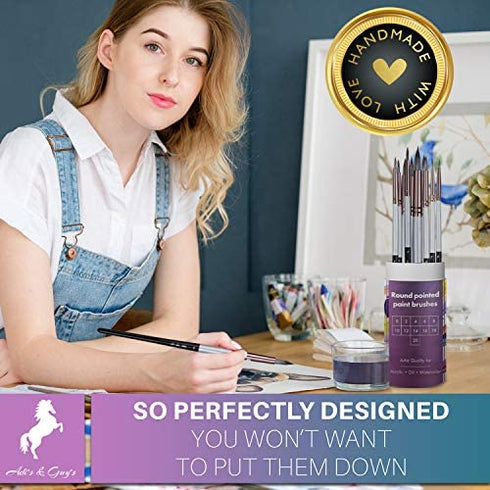 Round Watercolor Brushes Variety Set of 11 Water Color Brushes - Artist Quality for Watercolor Paints, Acrylic, Inks, Gouache, Oil and Tempera by Adi's&Guy's