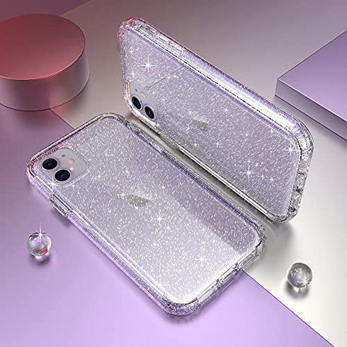 IDYStar iPhone 11 Case Glitter Clear for Girls, Hybrid 2 in 1 Shockproof Heavy Duty Protection Shock Resistant Durable Slim Fit Cover for iPhone 11 6.1 Inch, Glitter Clear