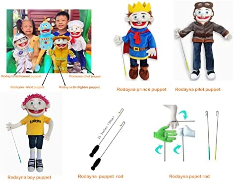 Rodayna 15" Arm Control Rod Stick Accessory for Hand Puppets Ventriloquist Puppet, 2 Pack(Blue&Yellow)