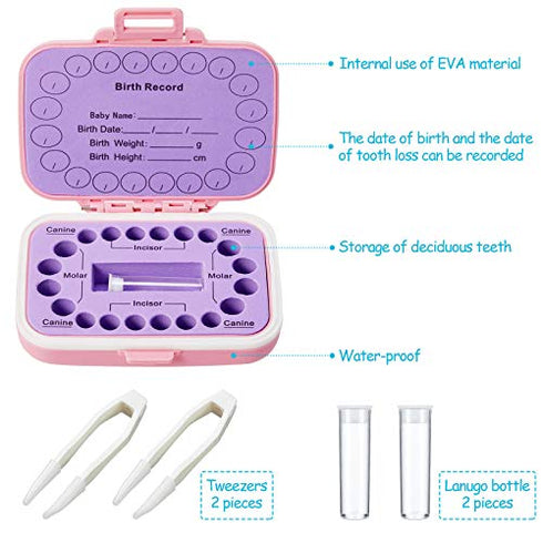 2 Pieces Baby Teeth Keepsake Box Tooth Holder Kids Teeth Keepsake Holder Teeth Container for Lost Teeth Cute Kids Deciduous Teeth Collection to Keep The Childhood Memory (Blue and Pink)