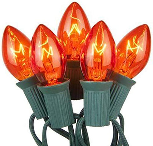 Romasaty 25 Pack C7 Orange Halloween Replacement Bulbs C7 Clear Outdoor String Light Replacement Bulbs, C7/E12 Candelabra Base, 5 Watt