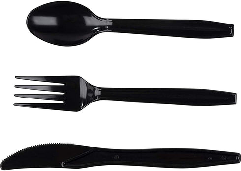 Black and White Party Bundle, Includes Plates, Napkins, Cups, and Cutlery (24 Guests,144 Pieces)