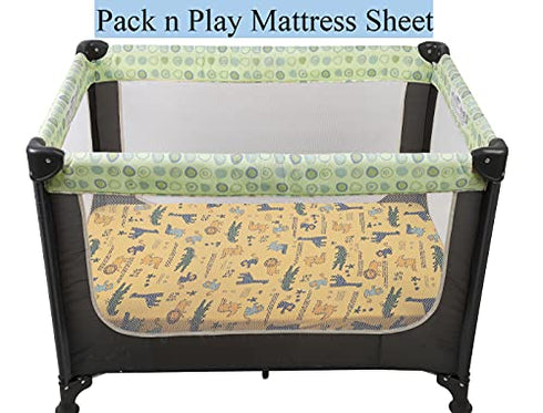 Tontukatu Pack n Play Stretchy Fitted Playard Sheet Set 2 Pack Jersey Knit Ultra Soft Baby Boy Girl Portable Mini Crib Sheets,Convertible Playard Mattress Cover,Penguin Crocodile Monkey Blue Yellow