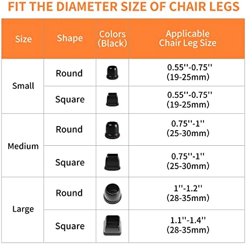 24 PCS Extra Small Silicone Chair Leg Floor Protectors with Wrapped Felt, Chair Leg Caps, Chair Leg Cups Covers, Floor Protectors for Chair, Bar Stool Leg Protectors, Fit 0.55 - 0.75"(Round, Black)