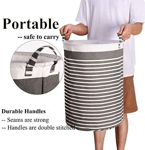WEHUSE Waterproof Fabric Laundry Hamper Collapsible, 22 Inch Tall Grey Thickened Canvas Dirty Clothes Hampers for Bedroom, Kids Room Storage