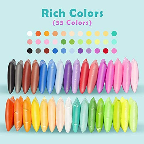 Tomorotec 33 Colors Air Dry Polymer Clay Super Soft, Ultra Light Foam Clay for Children Non-Toxic Eco-Friendly Magical Modeling Clay with Tools Set