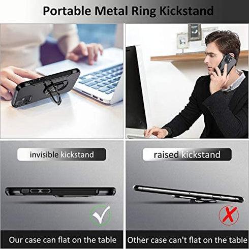 Charlam Compatible with iPhone 12 Case, Compatible with iPhone 12 Pro Case 6.1 Inch 2020 for Men, Scratch-Resistant Shock-Absorbing Protective Bumper Cases Cover with Ring Holder Kickstand, Black