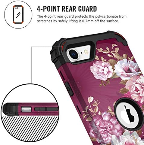 Hocase iPhone SE 2022 Case, Heavy Duty Shockproof Protection Hard Plastic+Silicone Rubber Hybrid Protective Case for iPhone SE 3rd Generation 2022/2nd Gen 2020 (4.7") - Purple Flowers