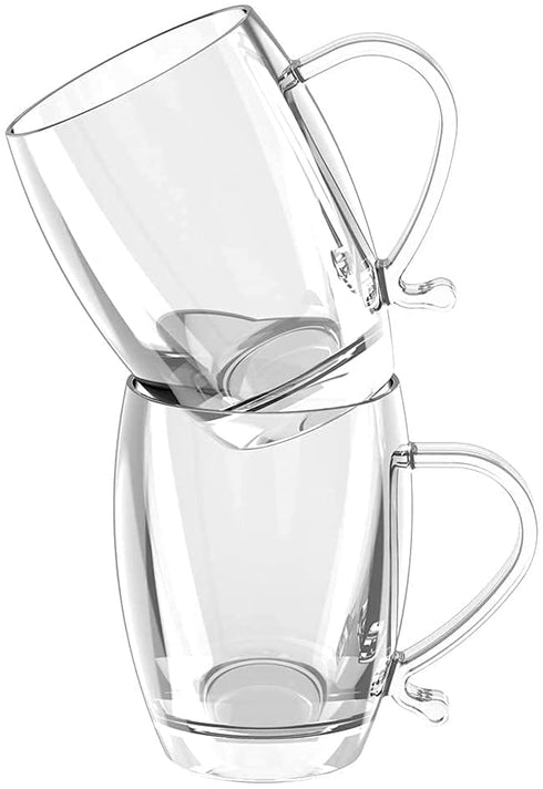 2-Pack 12 Oz Double Walled Glass Coffee Mugs with Handle by Snute, Insulated Coffee Cups, Clear Borosilicate Glass Mugs, Perfect for Cappuccino,Tea,Latte,Hot Beverage - Gift for Coffee Lover