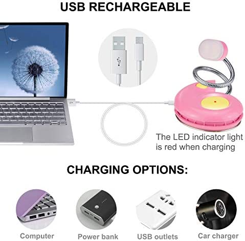 LUXSWAY Rechargeable Book Light for Reading, 3 Brightness Levels, Portable Reading Lamp for Books Clip-on, Eye Care Book Light for Kid with Flexible Neck, Bookmark Light for Adult Bookworm -Pink