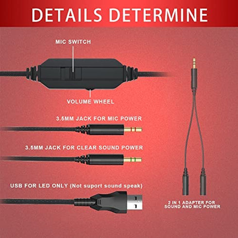 Anivia MH601 Headphones with Microphone LED Wired Headset with Active Noise Canceling Microphone, 3.5mm Audio Jack Stereo Headphone - Red (Game/Work/School)