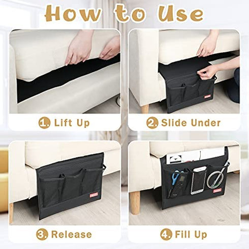 HAKACC Bedside Caddy / Bedside Storage Organizer,Remote Control Holder Armchair Organizer Couch Caddy Sofa Armrest Bag for tablet Magazine Phone Remotes, Black