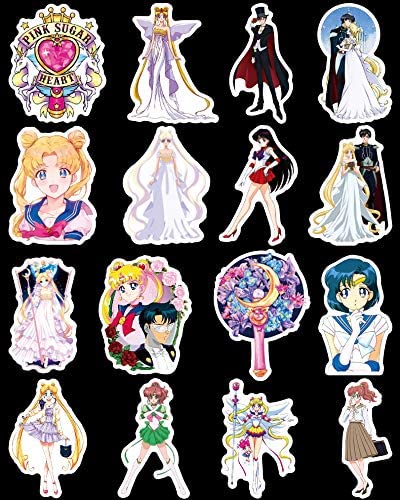 Sailor Moon Pretty Guardian Waterproof Stickers/Decals (50 pcs) of Japanese Anime Cartoon for Laptop Skateboard Snowboard Water Bottle Phone Car(Sailor Moon)