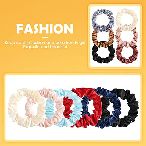 12 Pieces Small Silk Scrunchies for Hair Mini Satin Scrunchy Elastic Ponytail Holders Thin Hair Bands Thick Curl Hair Ties Skinny Hair Ties Ropes for Women Girl (Fresh Color)