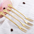 8Pcs 4.9 Inch Flower Stainless Steel Friut Forks Small Pickle Forks Dessert Cake Forks Salad Bistro Cocktail Fork Two Prong Dinner Appetizer Fork For Banquet Party Seafood Cocktail (Gold)