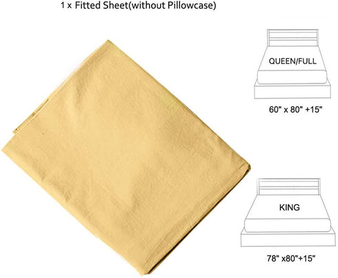 mixinni Modern Style Super Soft Gold Fitted Sheet Solid Color Bed Sheet 15" Deep Pocket Full/Queen Size-(Only 1 Gold Color Fitted Sheet)