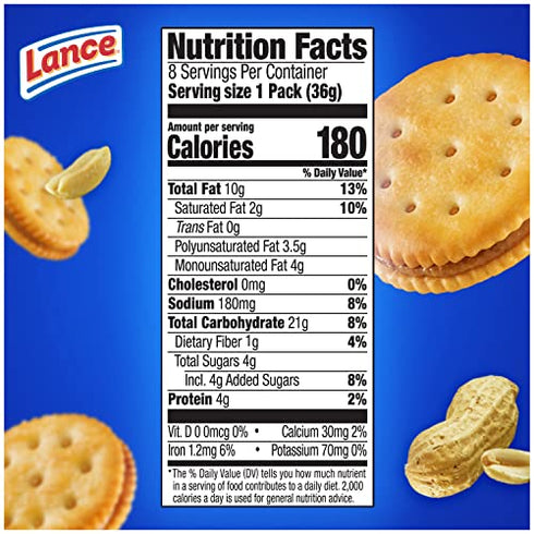 Lance Sandwich Crackers, Malt with Peanut Butter, 8 Ct Box