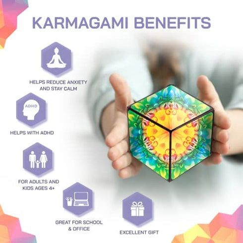 Karmagami “Pixels” and Boho 2 Pack Sensory Toy for Kids - Kaleidocycle Fidget Toy for Adults to Stay Calm & Focused - Tear-Resistant Desk Manipulative Gadget (Ages 4+)