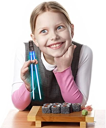 Lightsaber Chopsticks Light Up - LED Glowing Light Saber Star Wars Chop Sticks - Reusable Sushi Lightup Sabers Chopstick Set Of 1 Blue Pair