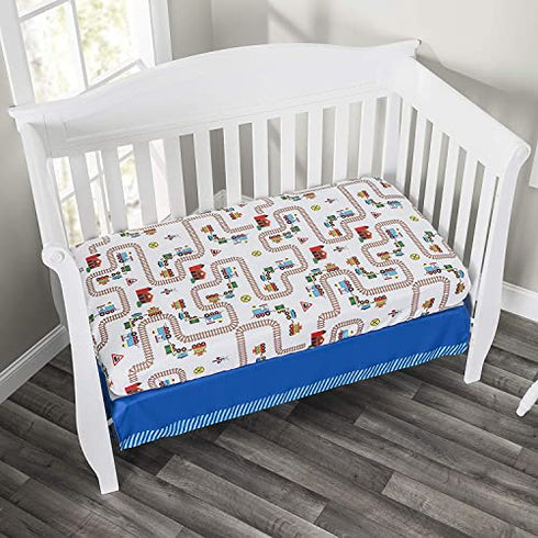 Baby Boy Fitted Crib Sheet Choo Choo Train, 100% Soft Breathable Microfiber Baby Sheet, Fits Standard Size Crib Mattress 28in x 52in, Nursery Sheet