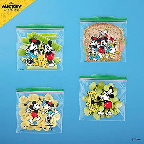 Ziploc Sandwich and Snack Bags for On the Go Freshness, Grip 'n Seal Technology for Easier Grip, Open, and Close, 66 Count, Mickey and Friends Designs